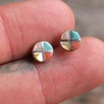 Vintage Sterling Multistone Inlay Stud Earrings