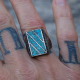 Vintage Sterling Crushed Turquoise Inlay Ring 7.75