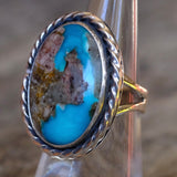 Vintage Sterling Turquoise Roper Ring 6.75
