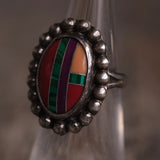 Vintage Sterling Multi Stone Inlaid Ring 5.25