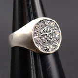 Vintage Sterling Silver Aztec Calendar Ring 7.75