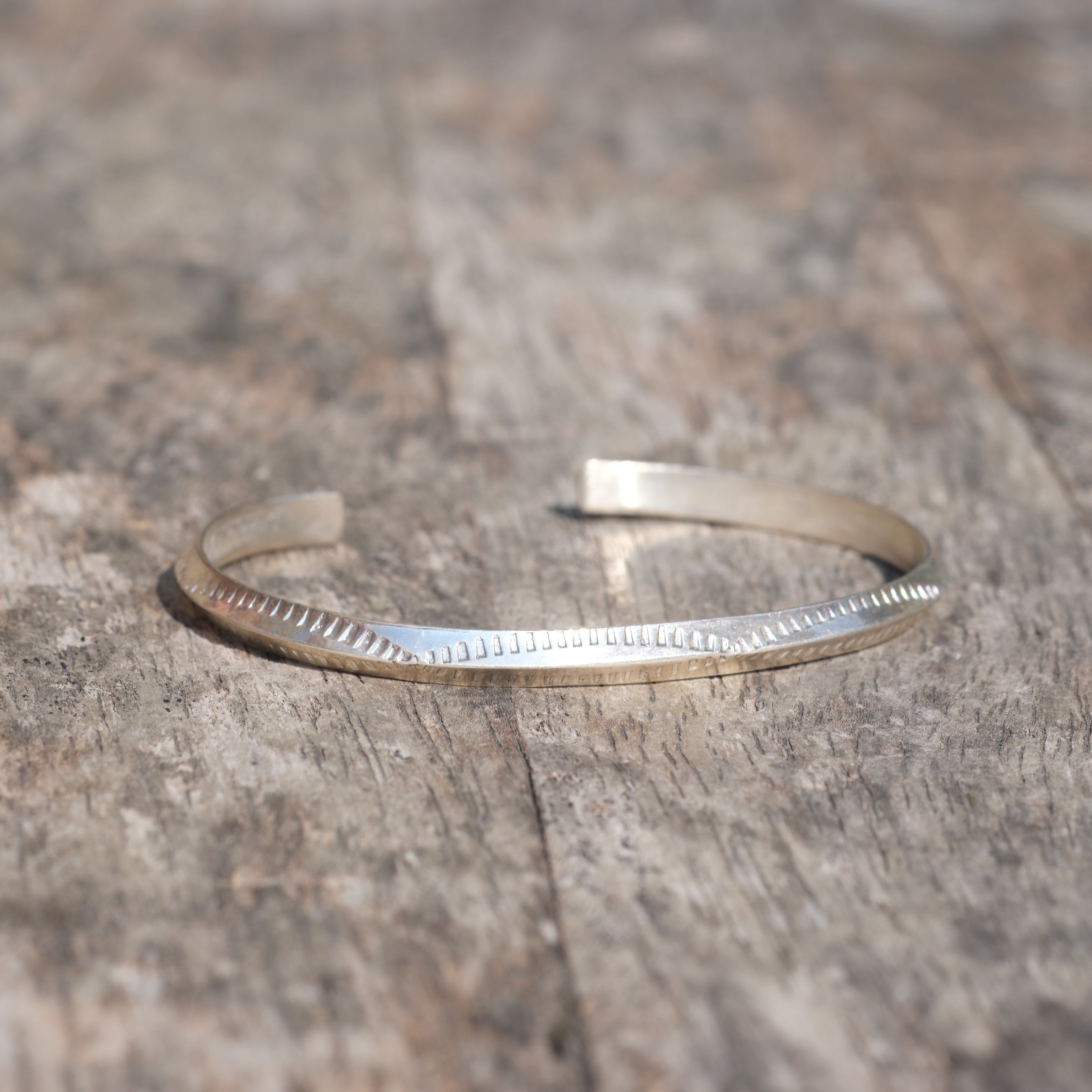Vintage Sterling Silver Arch Stamped Triangle Cuff