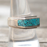 Vintage Sterling Turquoise Inlay Band 9.5