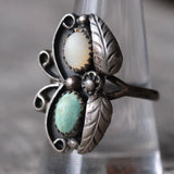 Vintage Sterling Turquoise and Mother Of Pearl Feather Ring 10