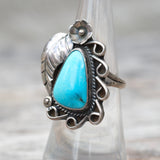 Vintage Sterling Turquoise Feather Ring 6.25