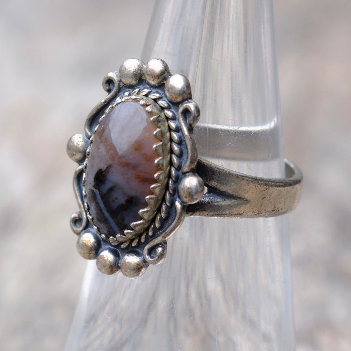 Vintage Sterling Petrified Wood Ring 5.5