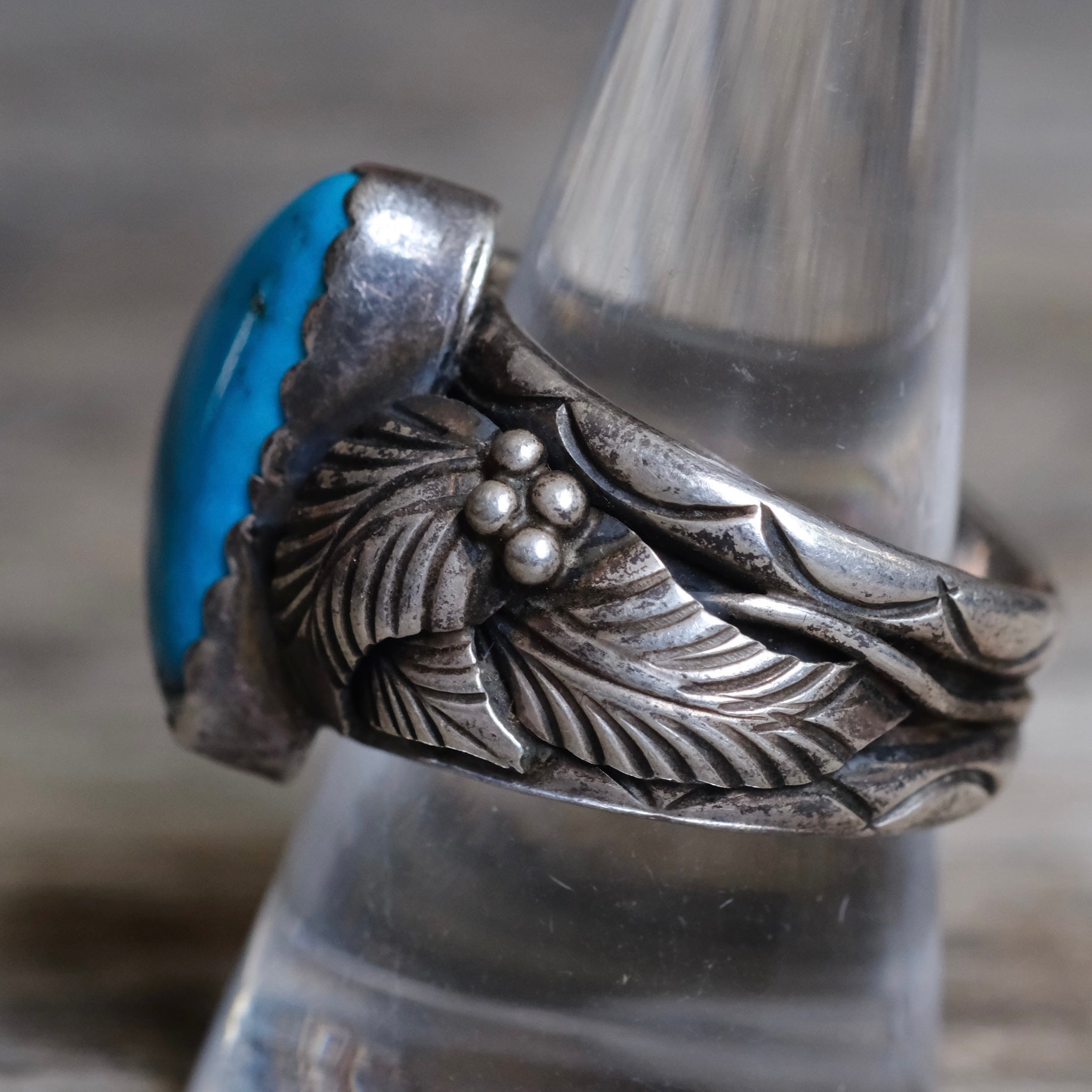Vintage Sterling Turquoise Feather Ring 10.25