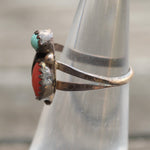 Vintage Sterling Turquoise and Coral Feather Ring 4.5