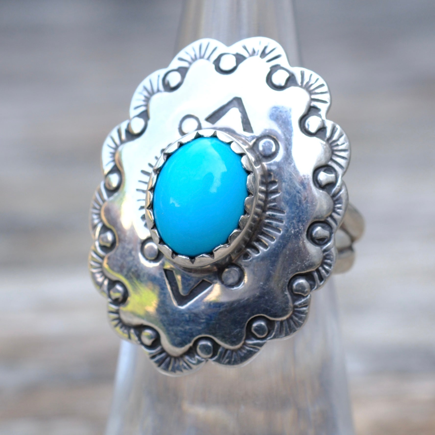Vintage Sterling Turquoise Stamped Ring 5