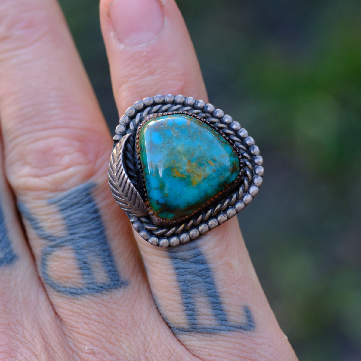 Vintage Sterling High Grade Turquoise Feather Ring 4.75