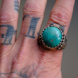 Vintage Sterling Turquoise Ribbed Band Ring 11.75