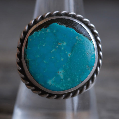 Vintage Sterling Turquoise Ribbed Band Ring 9.25