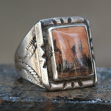 Vintage Sterling Petrified Wood Stamped Band Ring 9