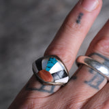 Vintage Sterling Multi Stone Inlay Sunrise Ring 7.75