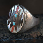 Vintage Sterling Zuni Inlay Ring 10.5