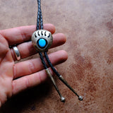Vintage Sterling Turquoise Bear Paw Bolo Tie