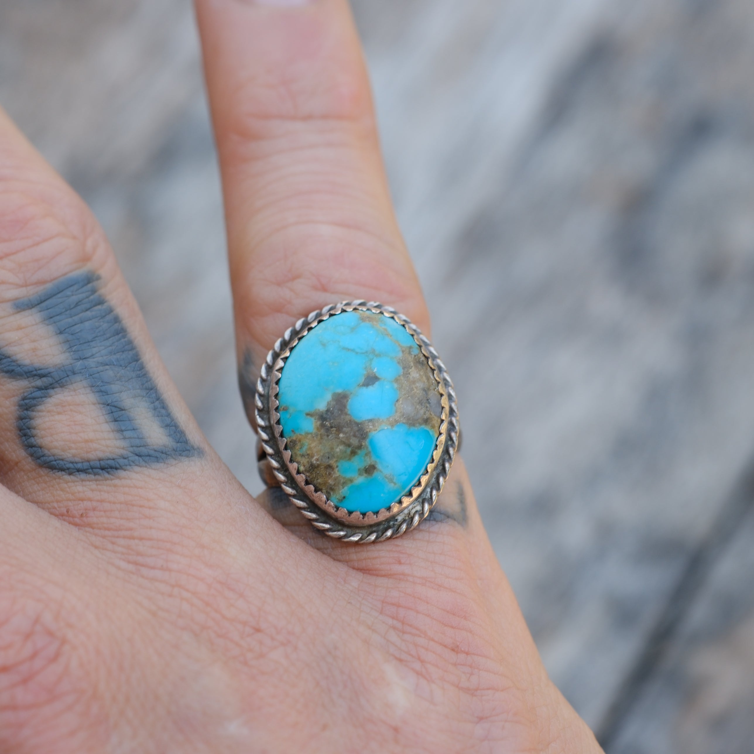 Vintage Sterling Turquoise Roper Ring 5