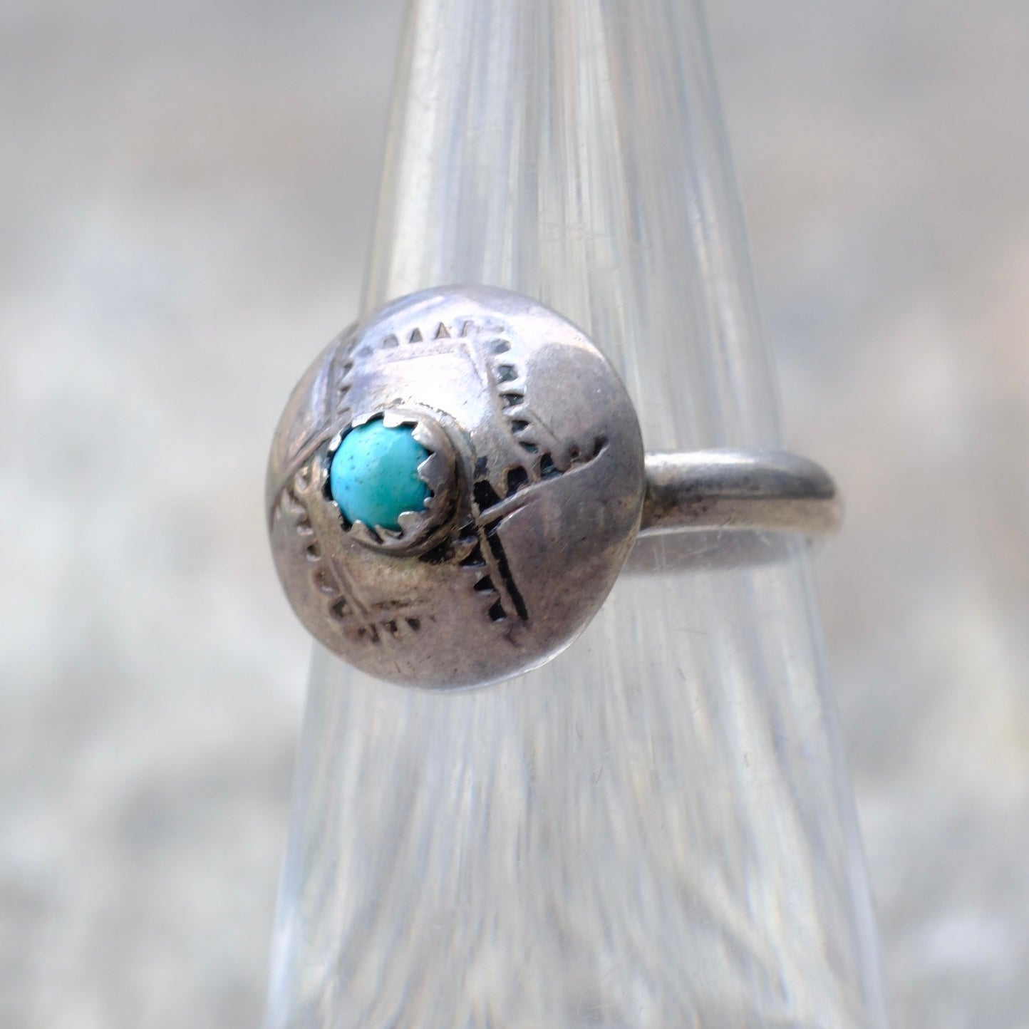 Vintage Sterling Silver Turquoise Stamped Dome Ring 4.5