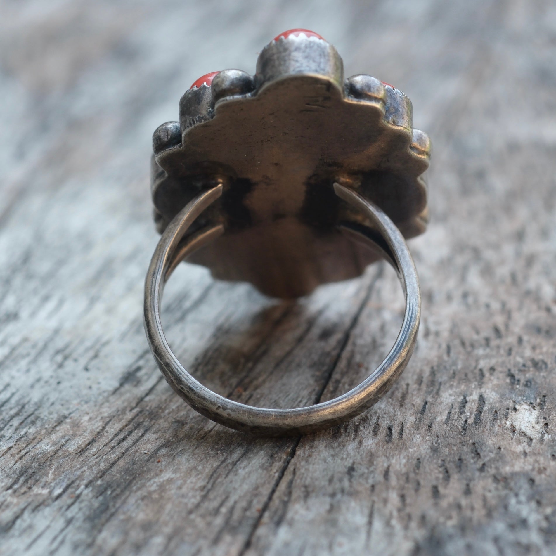 Vintage Sterling Coral Cluster Ring 7.25