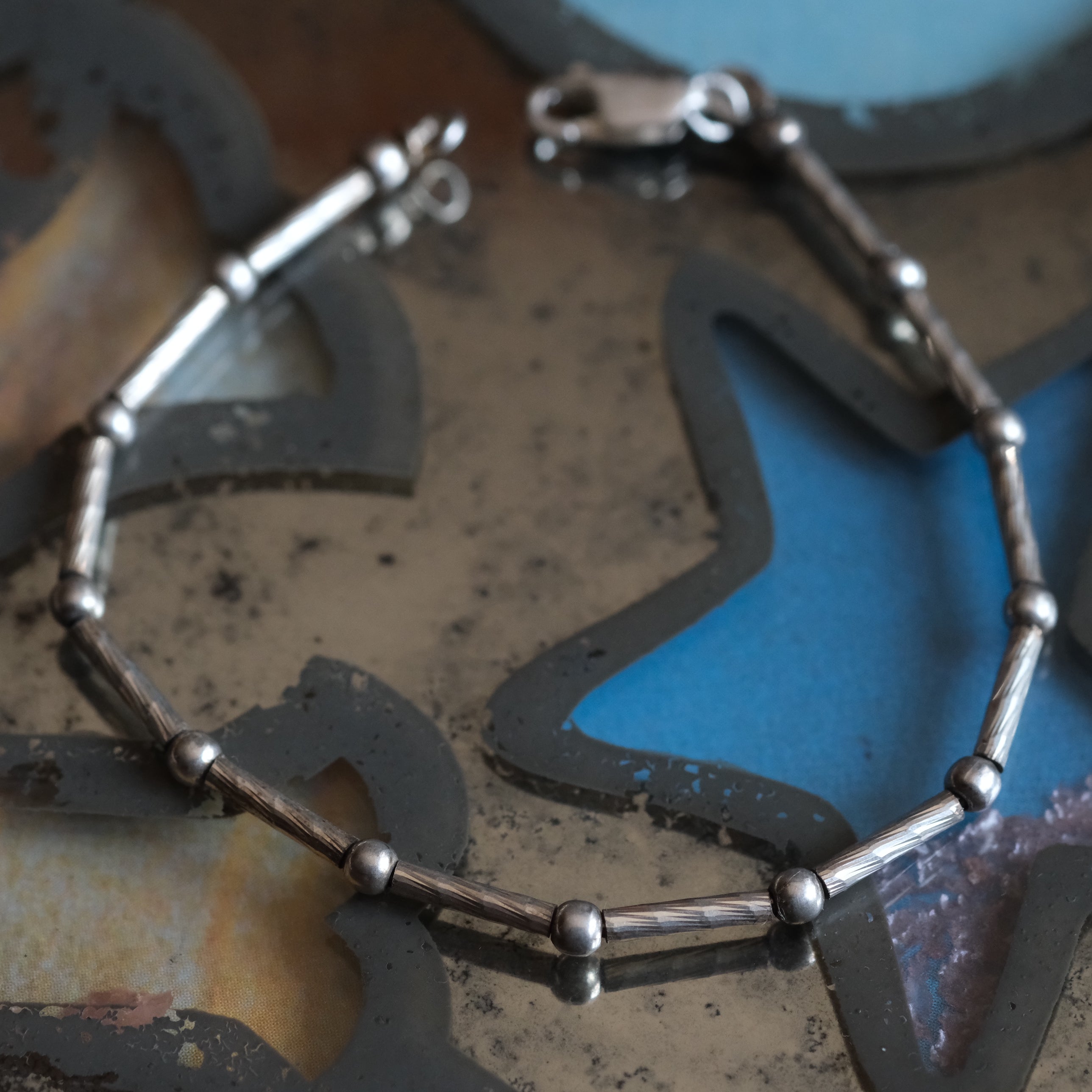 Vintage Sterling Silver Beaded Bracelet 7"