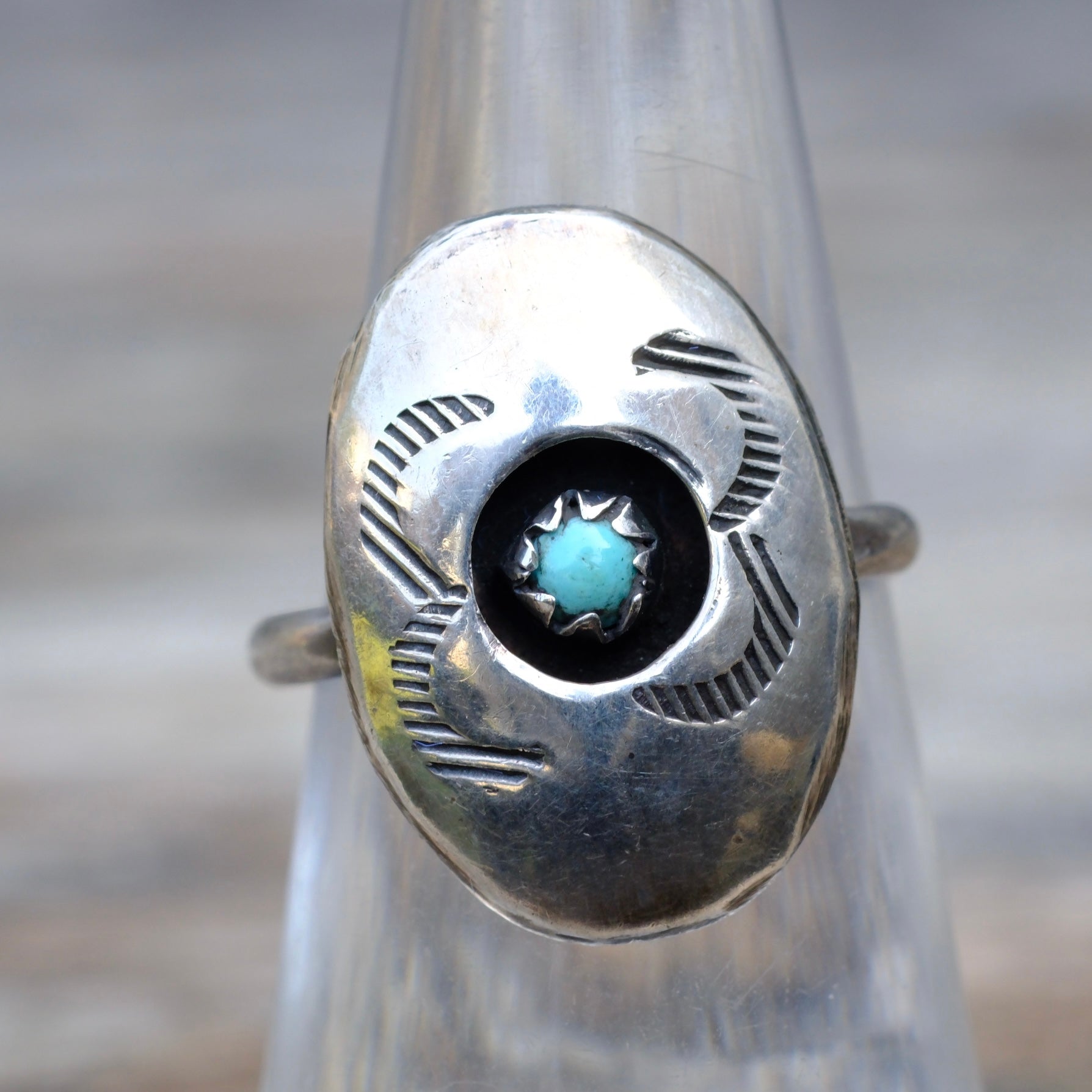 Vintage Sterling Turquoise Shadowbox Ring 6