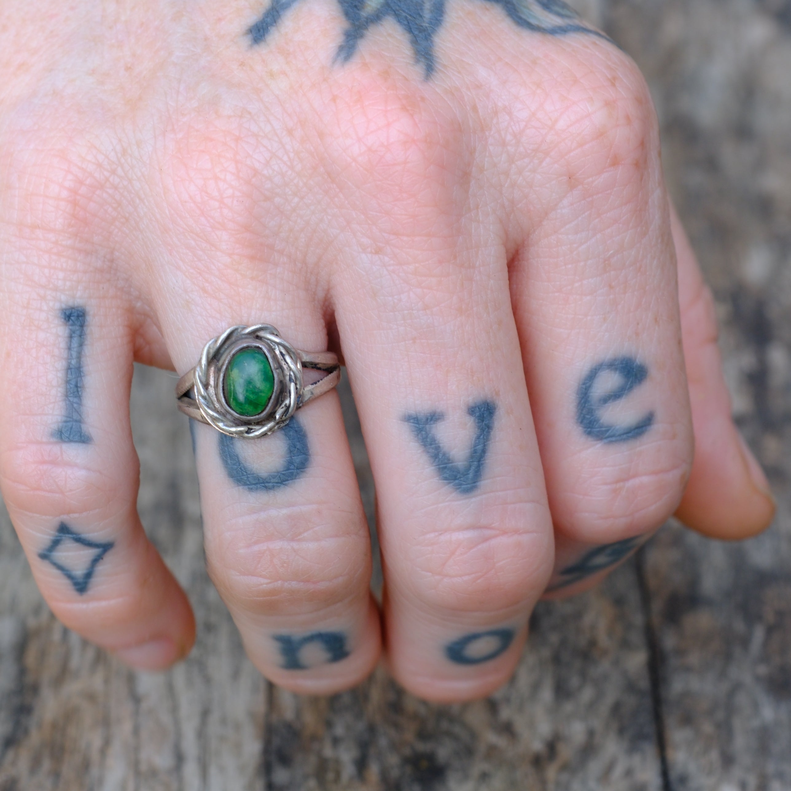 Vintage Sterling Turquoise Roper Ring 5.25