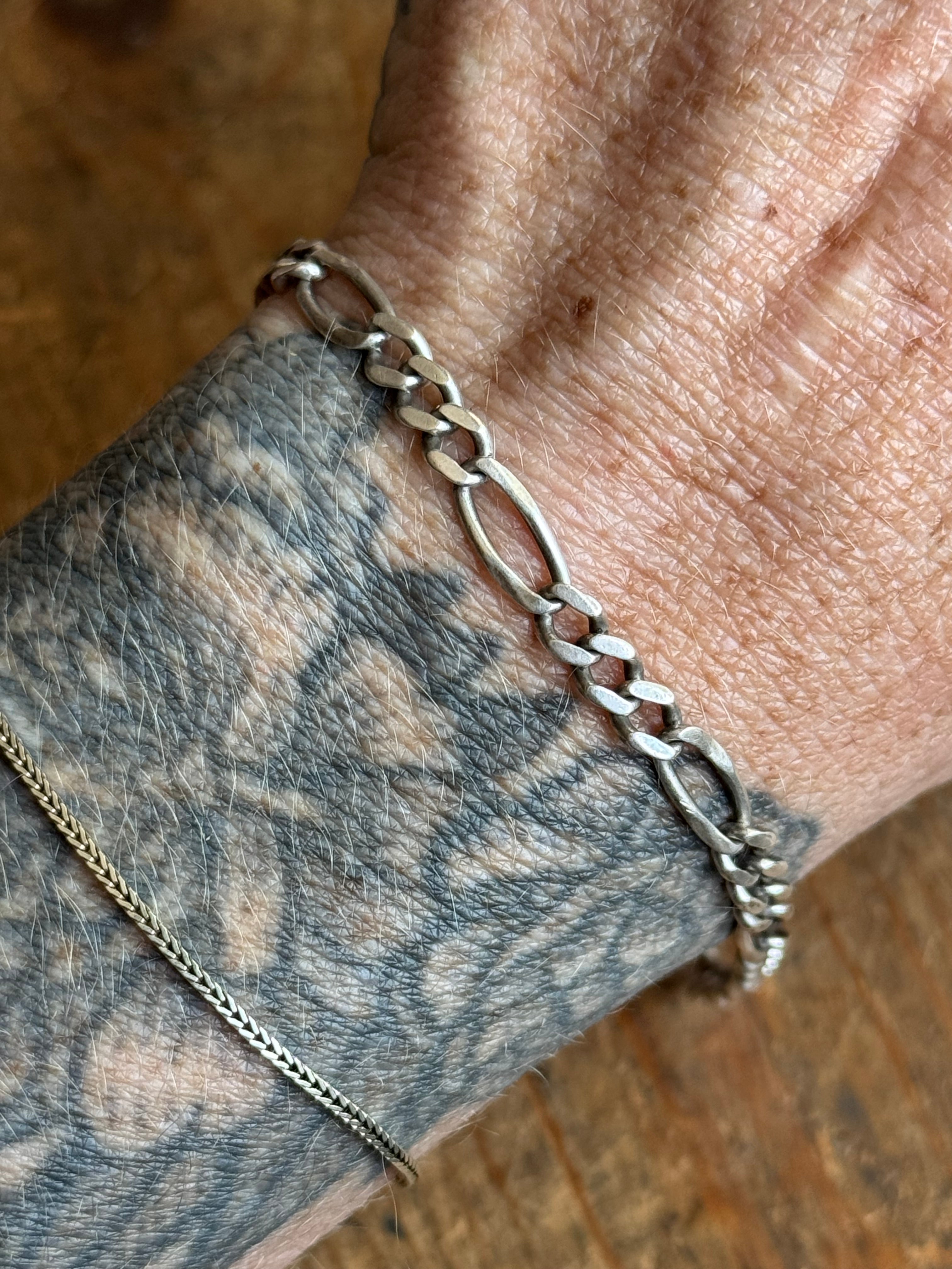 Vintage Sterling Silver 7.75” Figaro Chain Bracelet