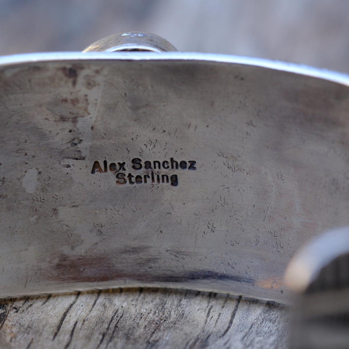Alex Sanchez Sterling Silver Stamped Kingman Turquoise Cuff Bracelet