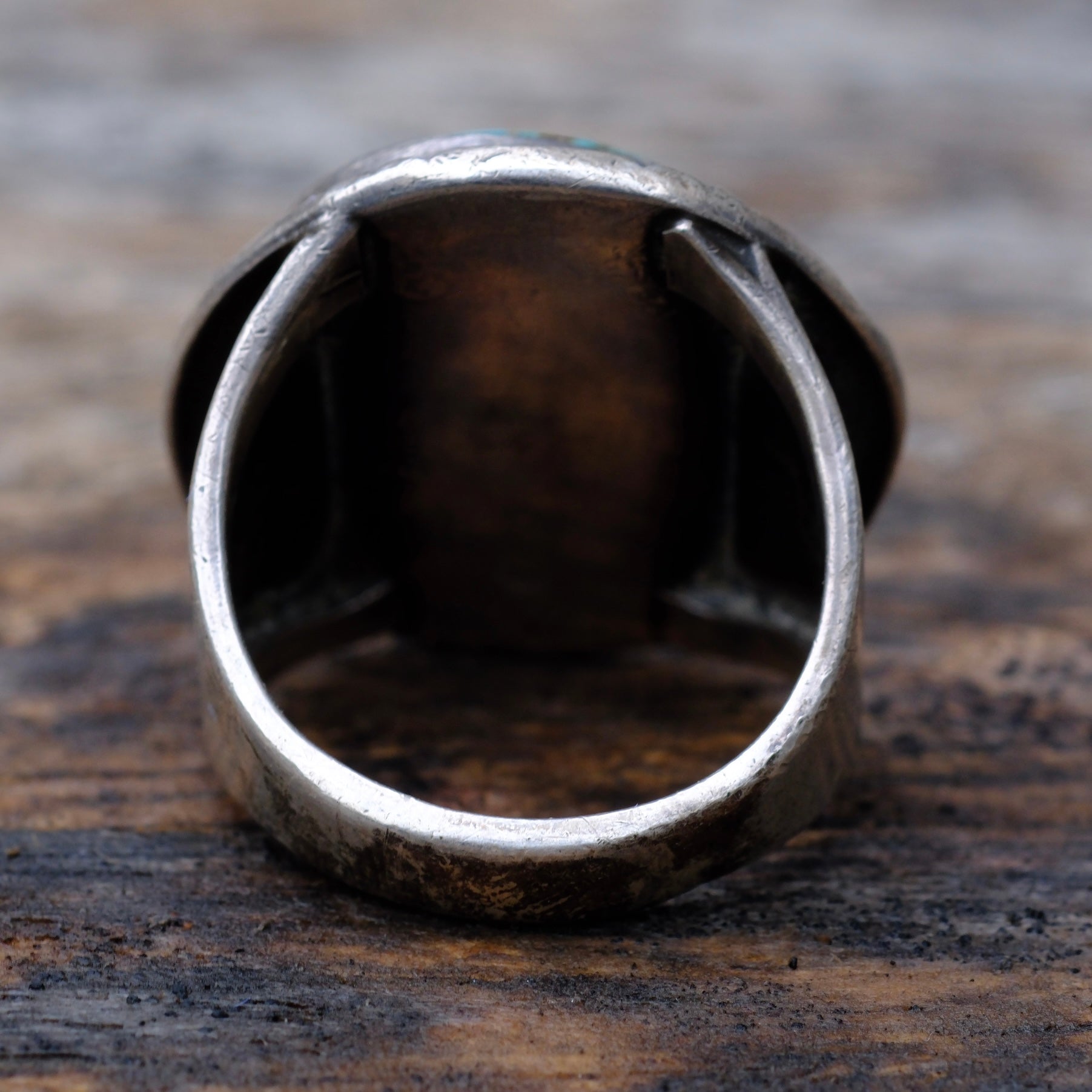 1960's Vintage Sterling Turquoise Stamped Band Ring 9