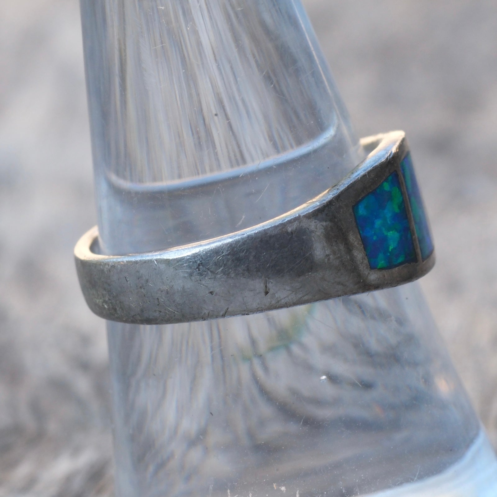 Vintage Sterling Opalite Inlay Band 8.5