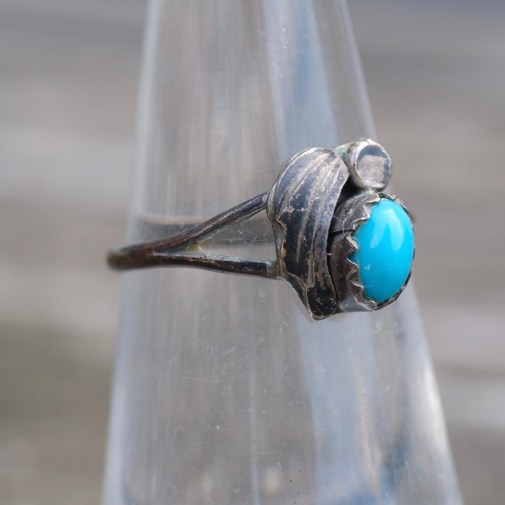 Vintage Sterling Turquoise Feather Ring 5.75