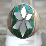 Vintage Sterling Zuni Inlay Starburst Ring 12