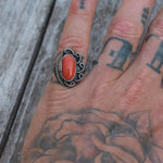 Vintage Sterling Coral Feather Ring 5.75