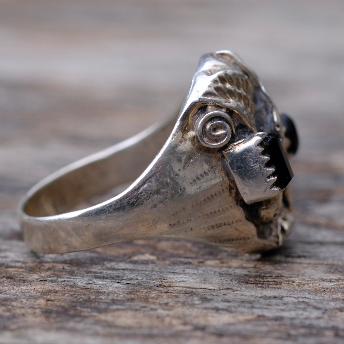 Vintage Sterling Onyx Eagle Ring 12.5