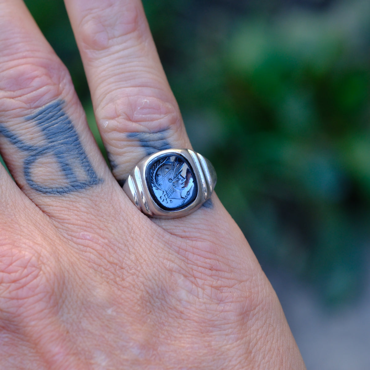 Vintage Sterling Hematite Signet Ring 7.25
