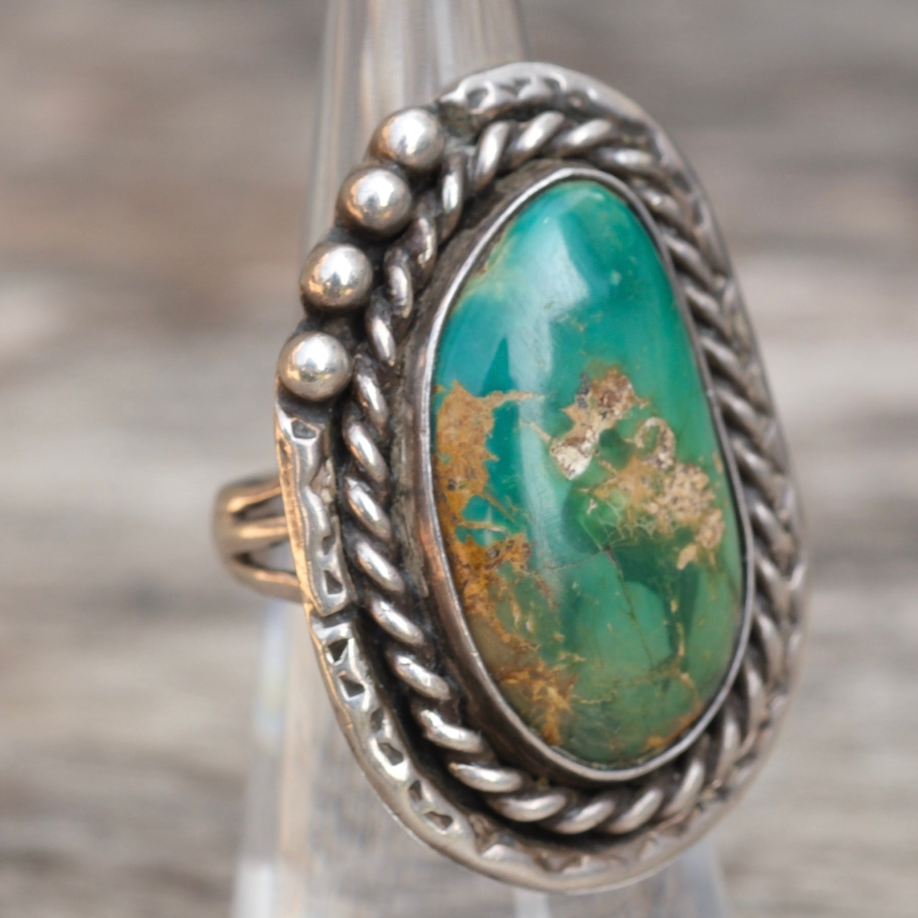 Vintage Sterling Turquoise Roper Ring 5.5