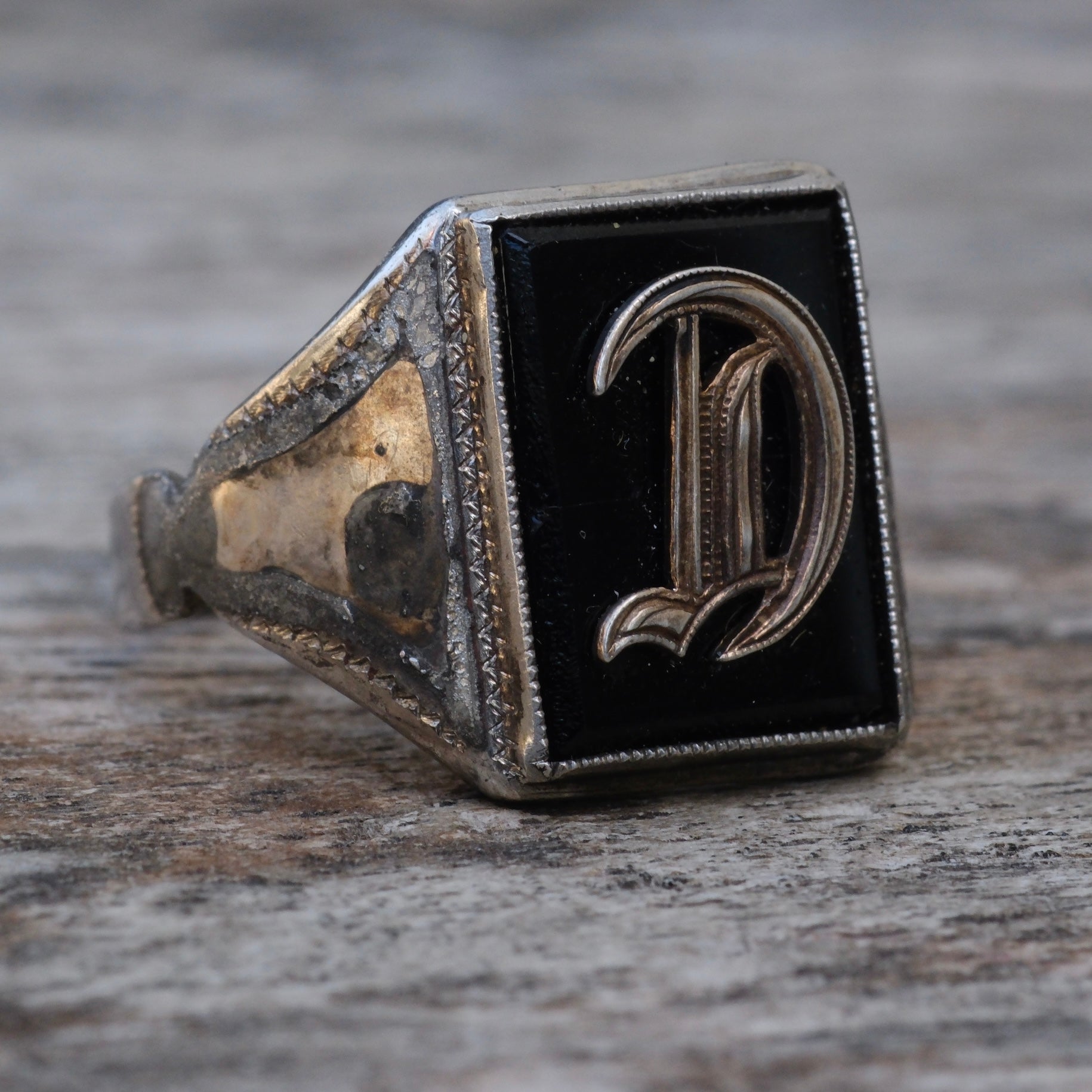 Vintage Sterling D Initial Signet Ring 10.75