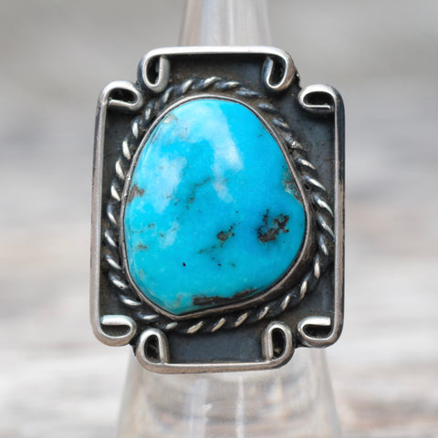 Vintage Sterling Turquoise Roper Ring 5