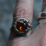 Vintage Sterling Orange Glass Ring 6.25