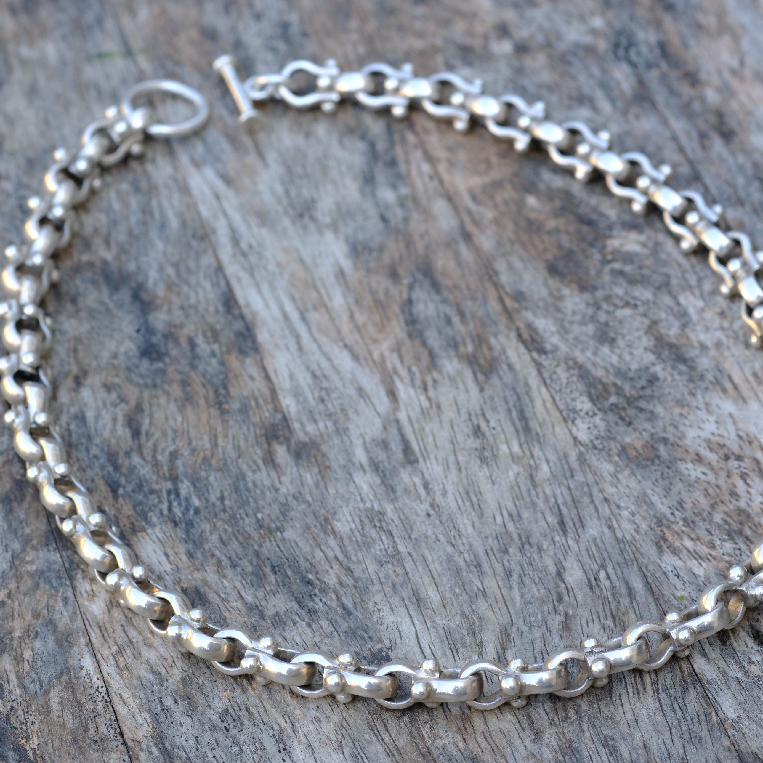 HEAVY Vintage Sterling Silver Horsebit Chain Necklace