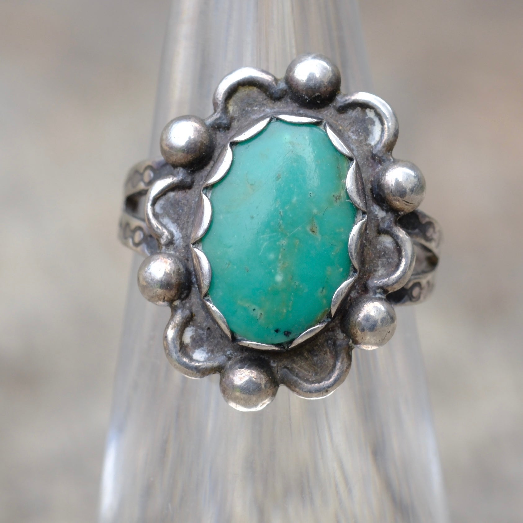 Vintage Sterling Turquoise Stamped Band Ring 5