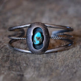 Vintage Sterling Turquoise Shadowbox Cuff Bracelet