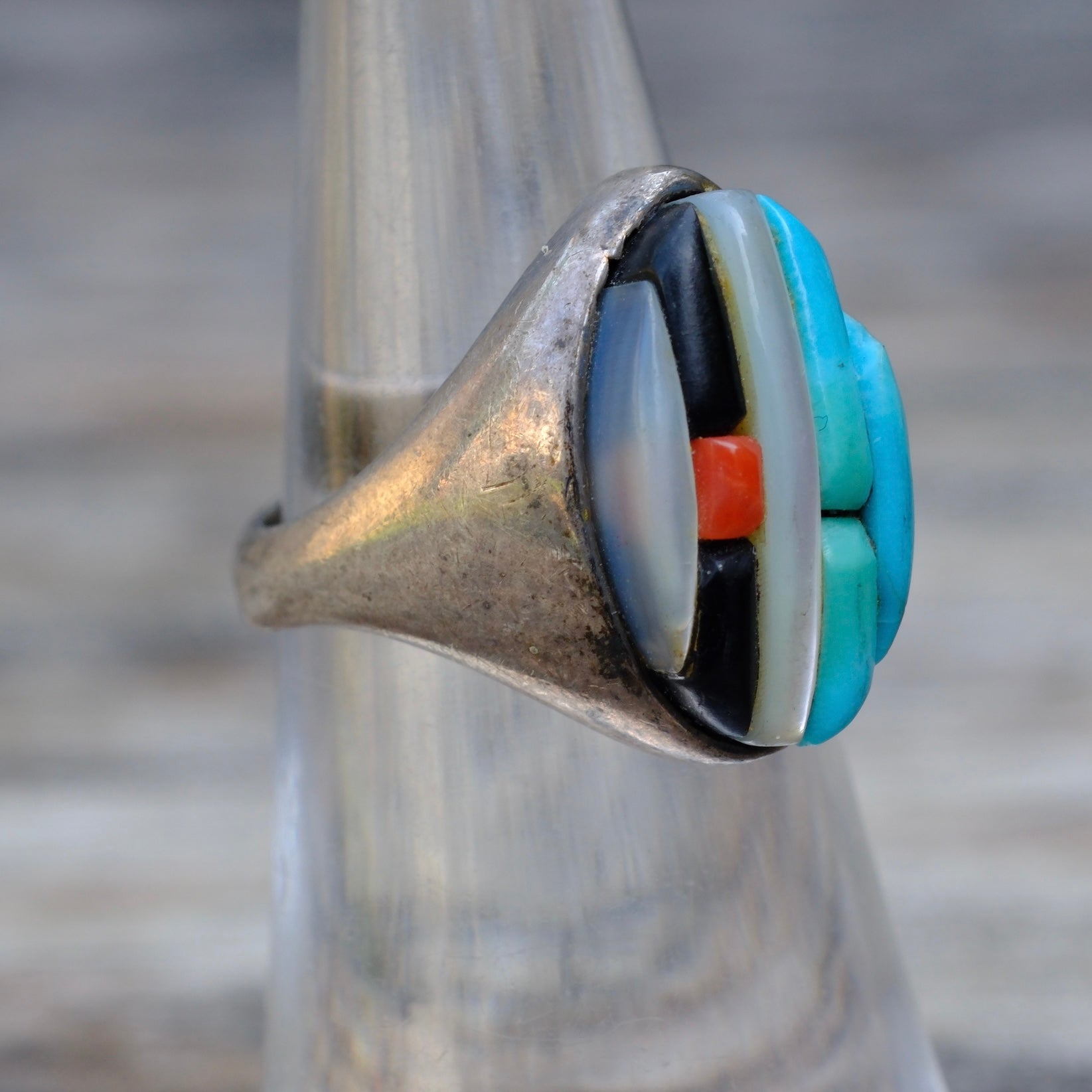Vintage Sterling Zuni Inlay Ring 5