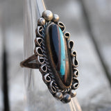 Vintage Sterling Onyx and Turquoise Inlay Ring 5.75