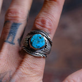 Vintage Sterling Turquoise Ribbed Band Ring 10.25