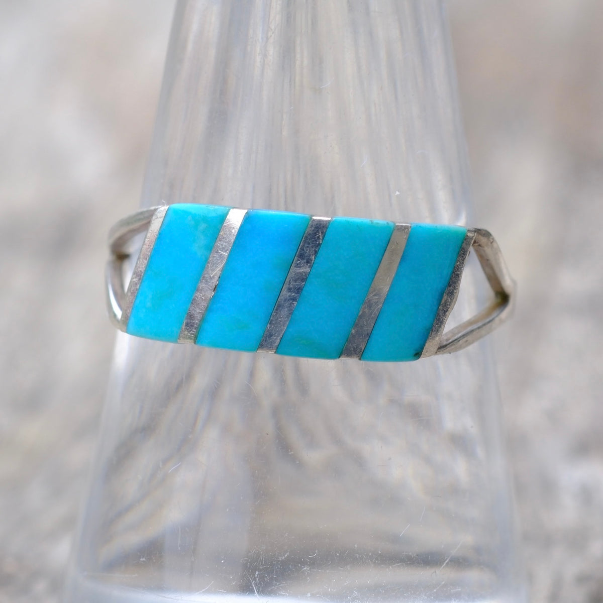 Vintage Sterling Turquoise Inlay Band 8.5