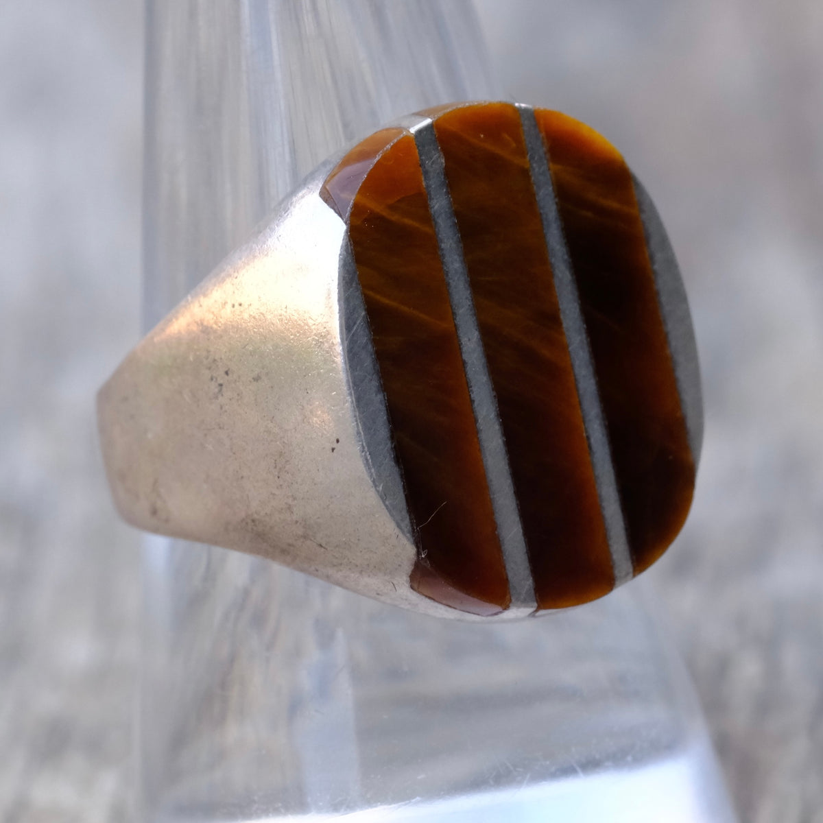 Vintage Sterling Tigers Eye Inlay Ring 9