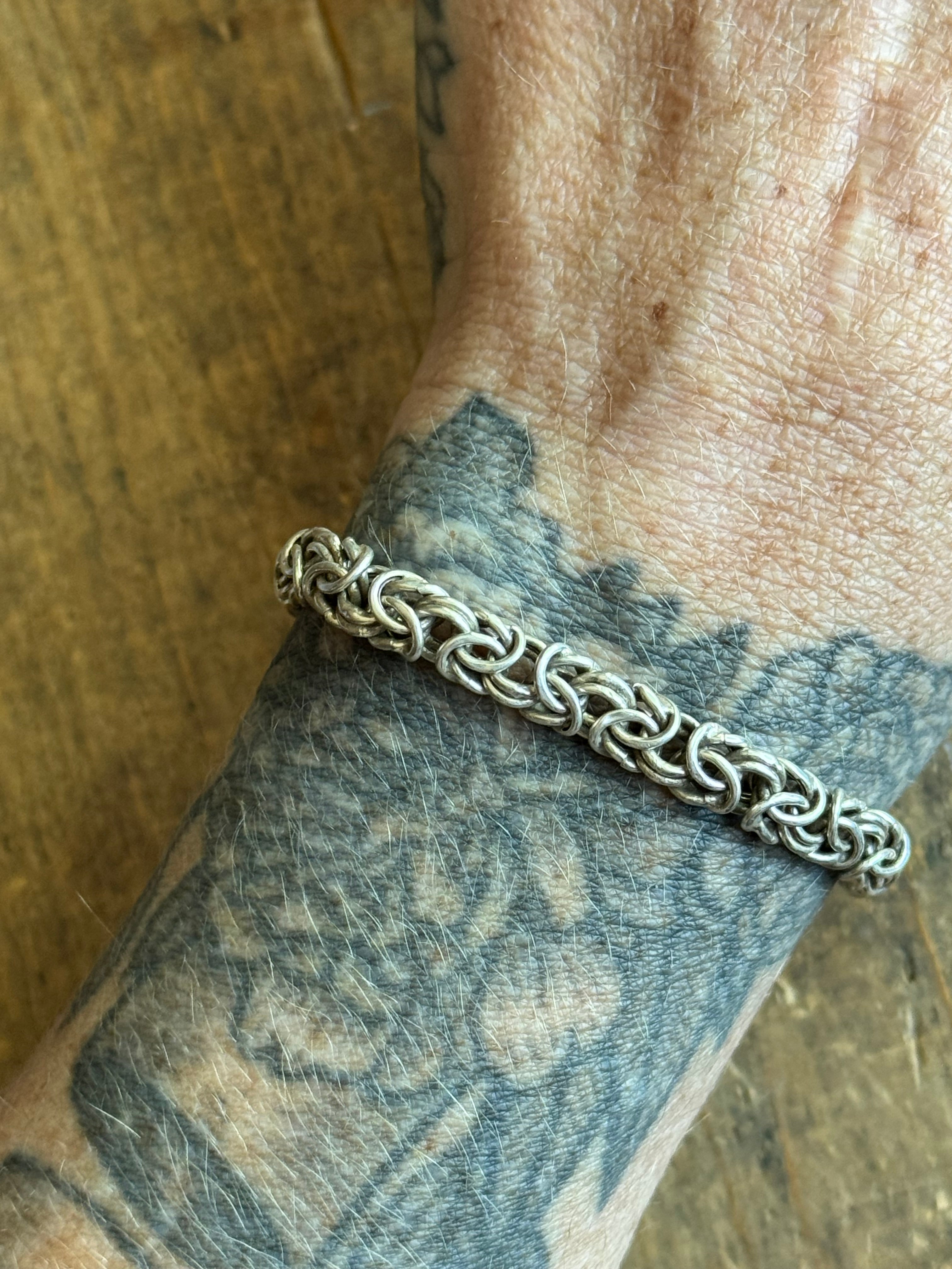 Vintage Sterling Silver Byzantine Chain Bracelet 7.25"