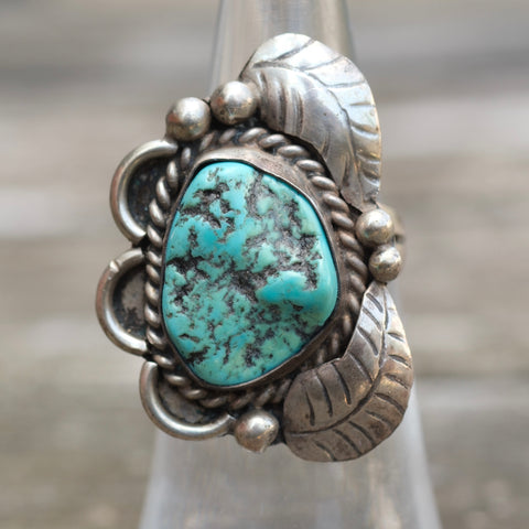 Vintage Sterling Turquoise Feather Ring 5.75