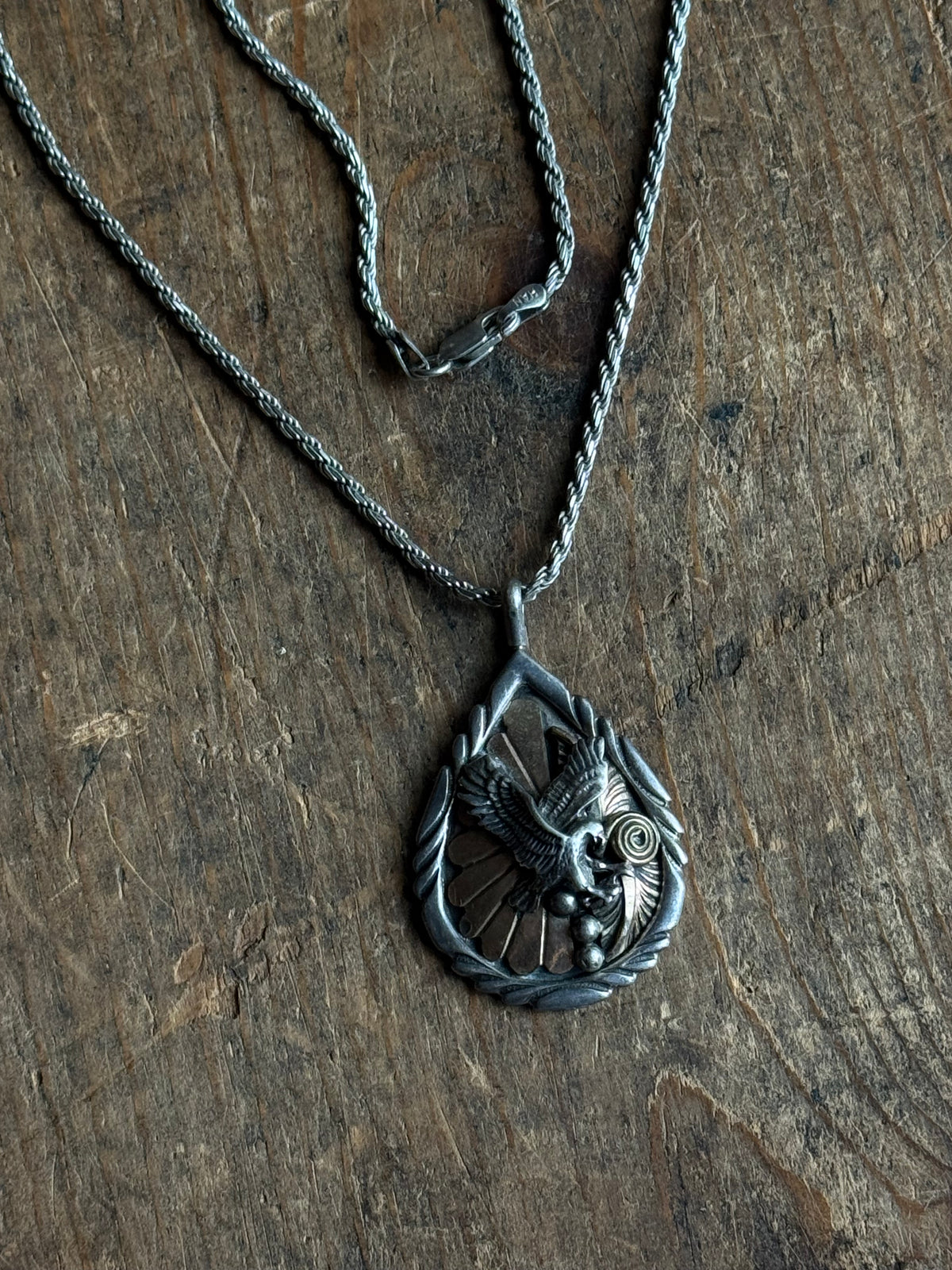 Vintage Sterling Silver & Brass Eagle Necklace
